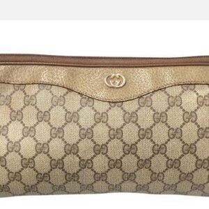 Gucci Vintage GG Supreme Monogram Canvas Shoulder Bag Brown Leather